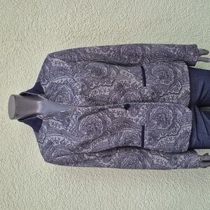 Tommy Hilfiger (Veitnam) Navy & Gray Paisley (2) Button Blazer W/ Elbow Patches